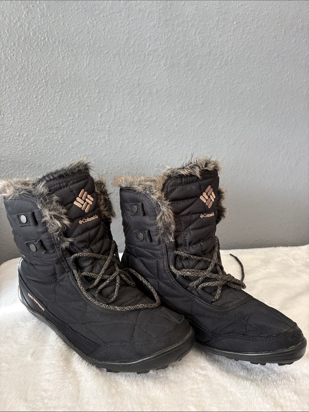 Columbia Black Quilted Faux Fur-Trim Winter Boots